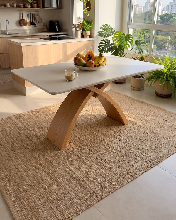 Mesa De Jantar Lais Tampo Off White Base X De Madeira