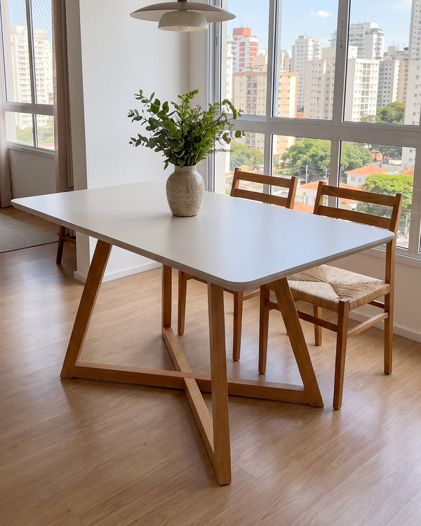 Mesa De Jantar Lizzi Tampo Off White Base Cavalete