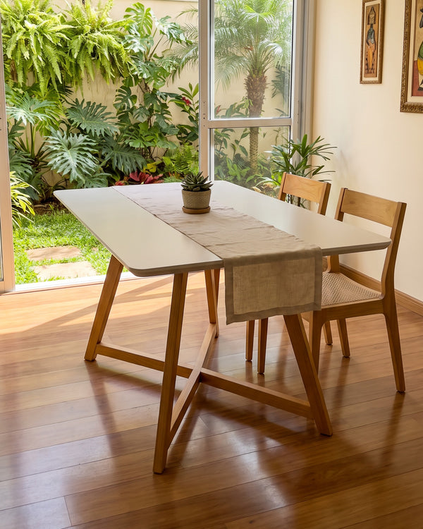 Mesa De Jantar Lizzi Tampo Off White Base Cavalete