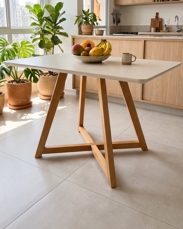 Mesa De Jantar Lizzi Tampo Off White Base Cavalete