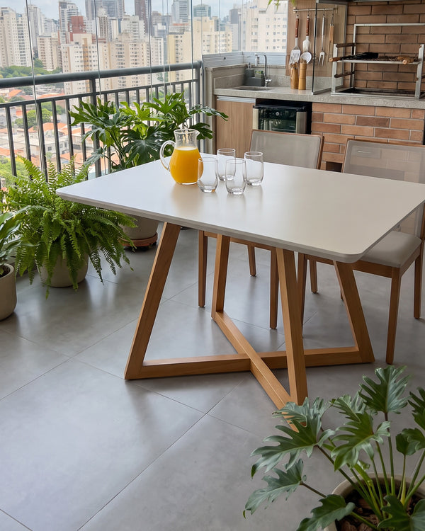 Mesa De Jantar Lizzi Tampo Off White Base Cavalete