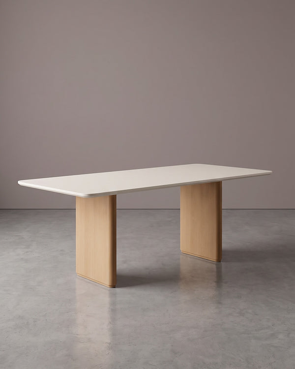 Mesa De Jantar Mia Tampo Off White Pés Placa De Madeira