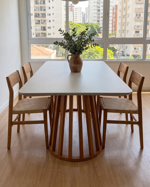Mesa De Jantar Ripada Tampo Off White Base Ripada De Madeira