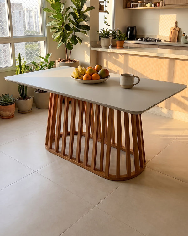 Mesa De Jantar Ripada Tampo Off White Base Ripada De Madeira