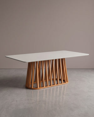 Mesa De Jantar Ripada Tampo Off White Base Ripada De Madeira