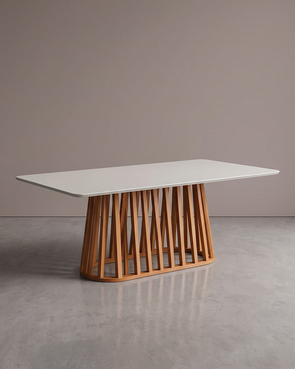 Mesa De Jantar Ripada Tampo Off White Base Ripada De Madeira