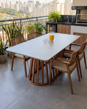 Mesa De Jantar Ripada Tampo Off White Base Ripada De Madeira