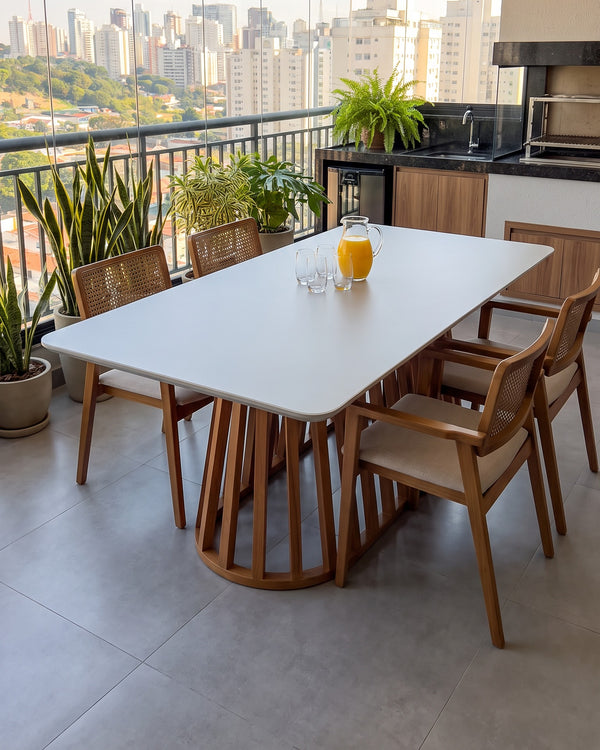 Mesa De Jantar Ripada Tampo Off White Base Ripada De Madeira