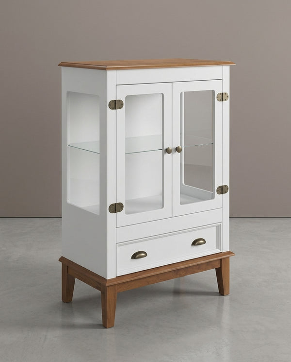 Mini Cristaleira de Madeira Maciça 2 Portas Branco