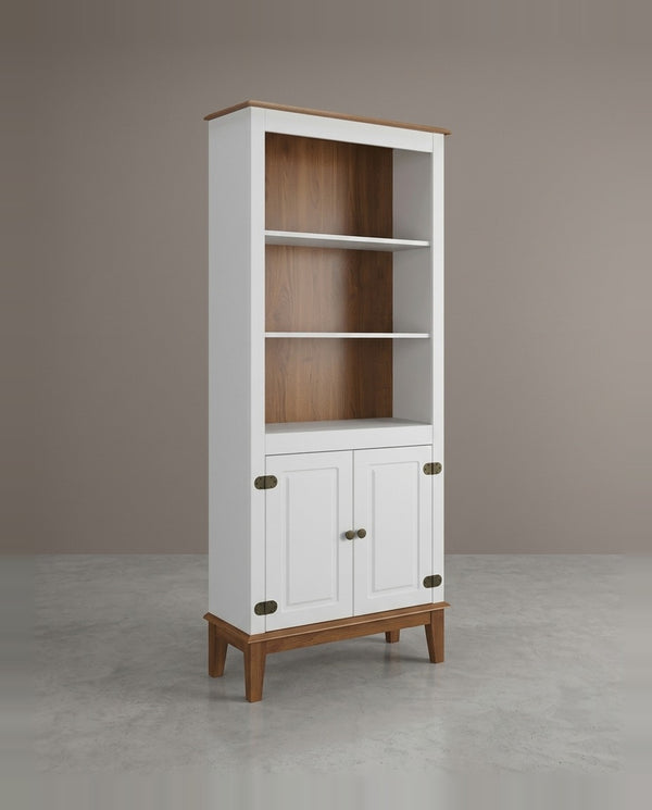 Estante de Madeira Maciça 2 Portas Branco/Amêndoa