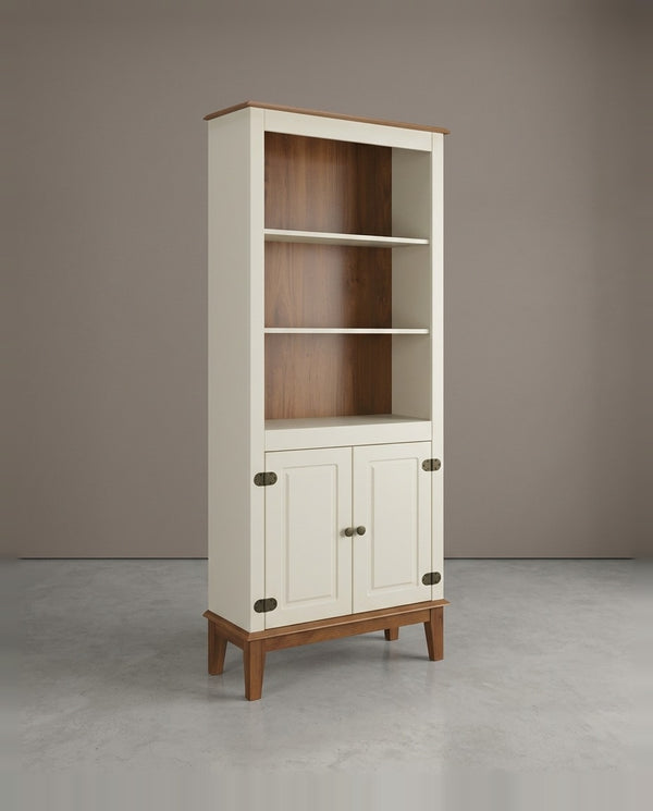 Estante de Madeira Maciça 2 Portas Off White/Amêndoa