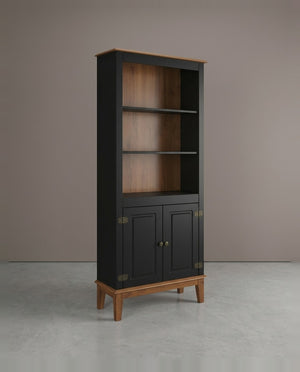 Estante de Madeira Maciça 2 Portas Preto/Amêndoa