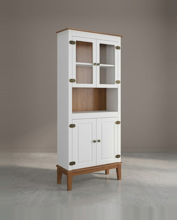 Estante de Madeira Maciça 4 portas Branco/Amêndoa