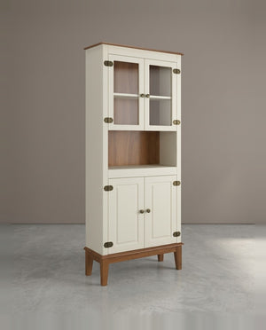Estante de Madeira Maciça 4 portas Off White/Amêndoa