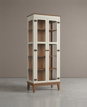 Cristaleira de Madeira Maciça 2 portas Off White/Amêndoa