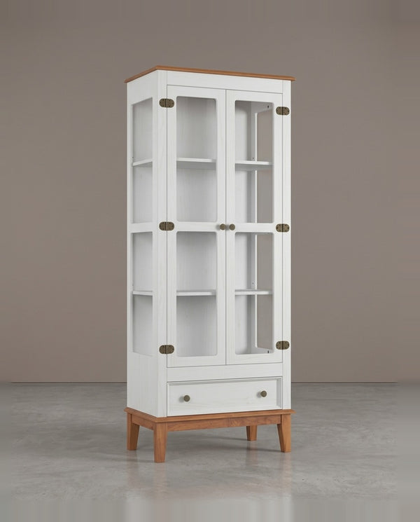 Cristaleira De Madeira Maciça 2 Portas + 1 Gaveta Branco