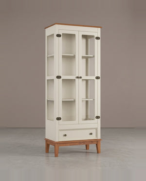 Cristaleira De Madeira Maciça 2 Portas + 1 Gaveta Off White