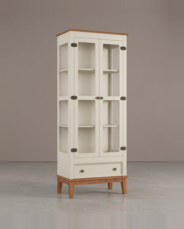 Cristaleira De Madeira Maciça 2 Portas + 1 Gaveta Off White