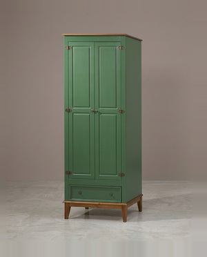 Guarda-Roupa Rústico 2 Portas e 1 Gavetas - Madeira Maciça e MDF Verde