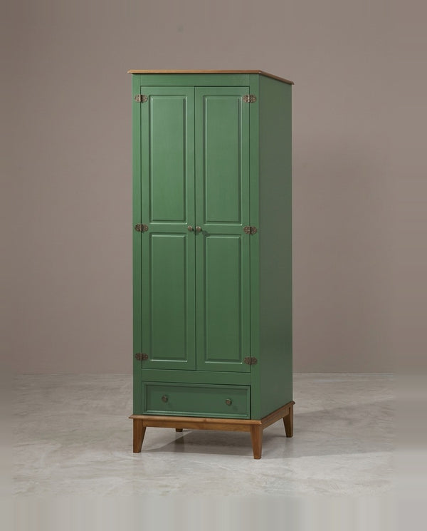 Guarda-Roupa Rústico 2 Portas e 1 Gavetas - Madeira Maciça e MDF Verde