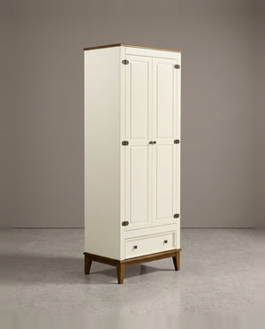 Guarda-Roupa Rústico 2 Portas e 1 Gavetas - Madeira Maciça e MDF Off White