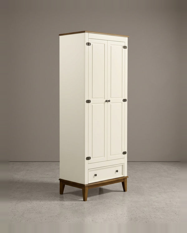Guarda-Roupa Rústico 2 Portas e 1 Gavetas - Madeira Maciça e MDF Off White
