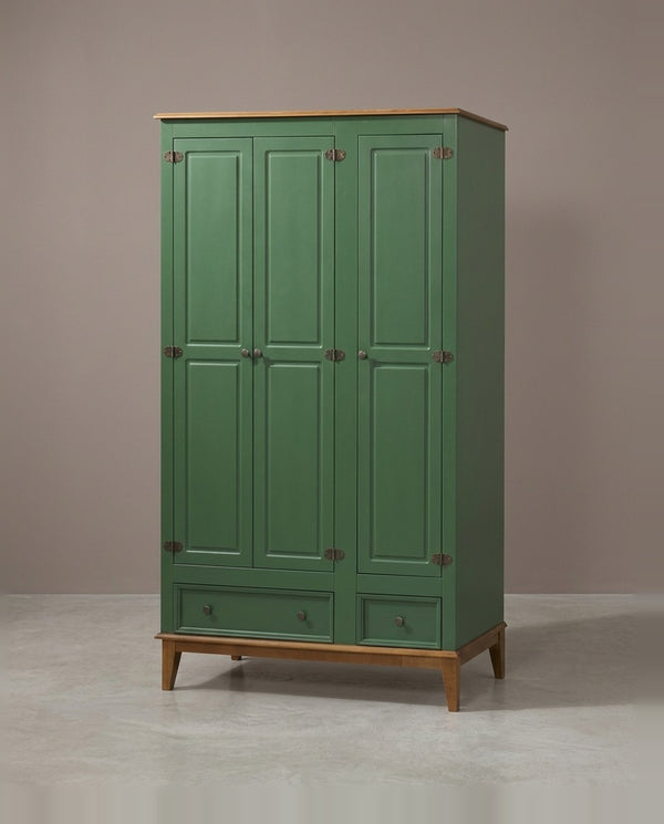 Guarda-Roupa Rústico 3 Portas e 2 Gavetas - Madeira Maciça e MDF Verde