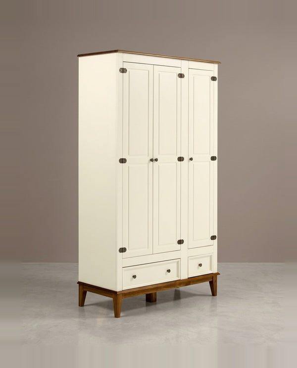 Guarda-Roupa Rústico 3 Portas e 2 Gavetas - Madeira Maciça e MDF Off White