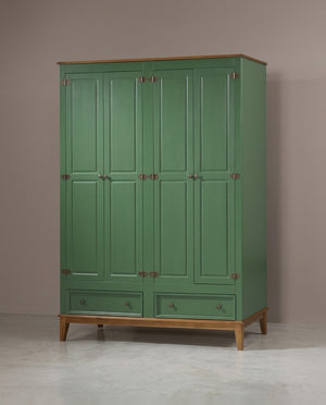 Guarda-Roupa Rústico 4 Portas e 2 Gavetas - Madeira Maciça e MDF Verde