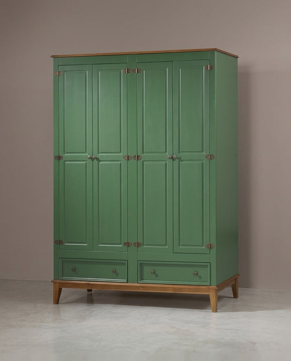 Guarda-Roupa Rústico 4 Portas e 2 Gavetas - Madeira Maciça e MDF Verde