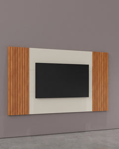 Painel Vertex Ripado Off White Com Laterais De Madeira