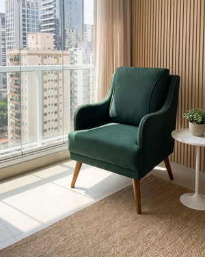 Poltrona Arezo Estofada Verde Com Tachas