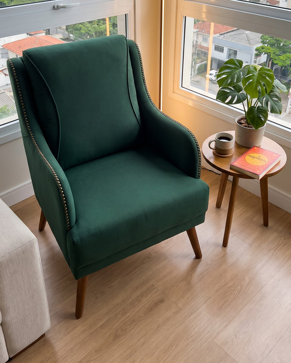 Poltrona Arezo Estofada Verde Com Tachas