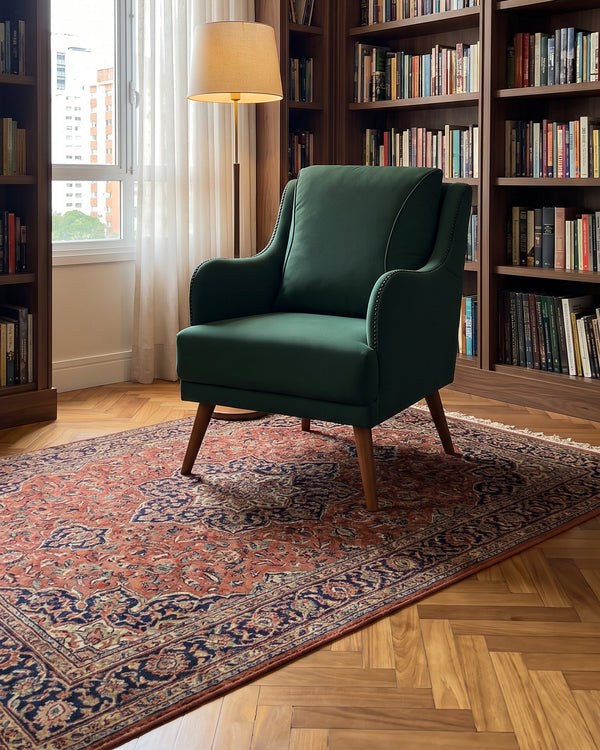 Poltrona Arezo Estofada Verde Com Tachas
