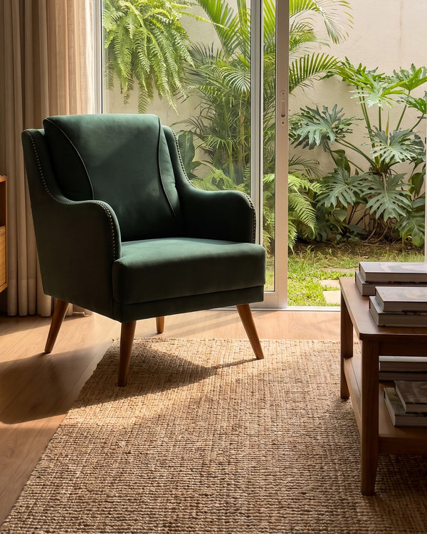 Poltrona Arezo Estofada Verde Com Tachas