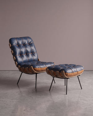 Poltrona Costela Com Puff - Blue Bicolor