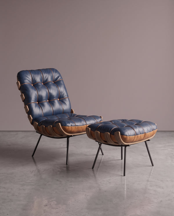 Poltrona Costela Com Puff - Blue Bicolor