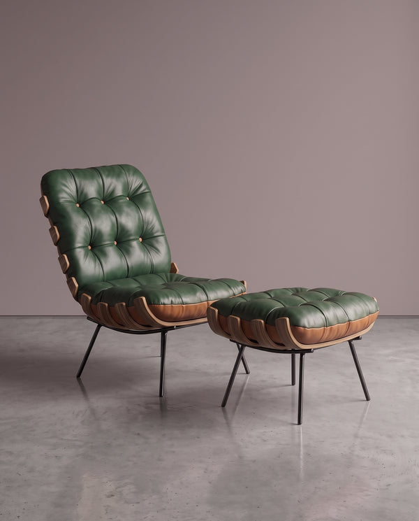Poltrona Costela Com Puff - Green Bicolor