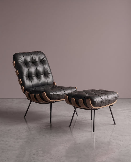 Poltrona Costela Com Puff - Preto