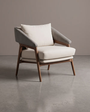 Poltrona Melissa Madeira Com Almofadas Off White e Cinza