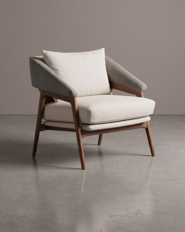 Poltrona Melissa Madeira Com Almofadas Off White e Cinza