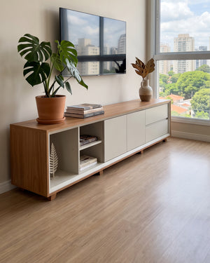 Rack Premium Naturalle Com Nicho Portas e Gavetas Off White