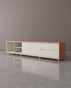 Rack Premium Naturalle Com Nicho Portas e Gavetas Off White