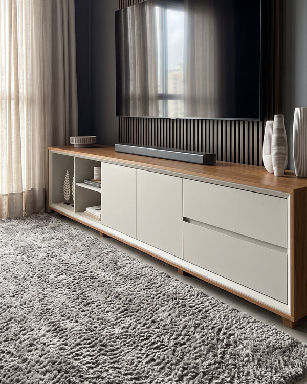 Rack Premium Naturalle Com Nicho Portas e Gavetas Off White