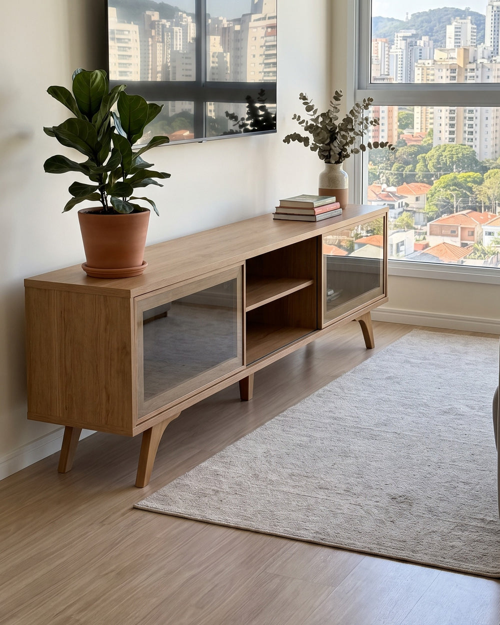 Rack Vitrum Naturalle 2 Portas De Vidro Com Nicho