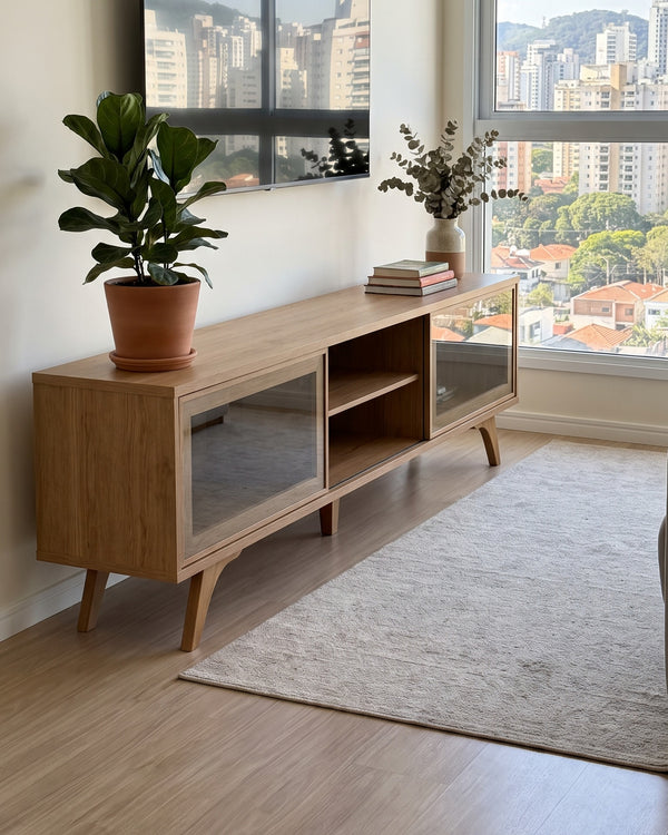 Rack Vitrum Naturalle 2 Portas De Vidro Com Nicho