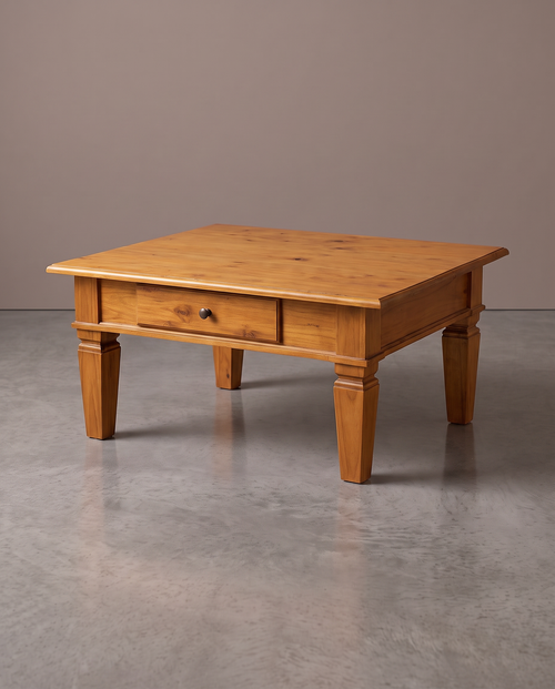 Mesa De Centro Rústica Madeira Maciça 1 Gaveta - acabamento Maquinado (liso)