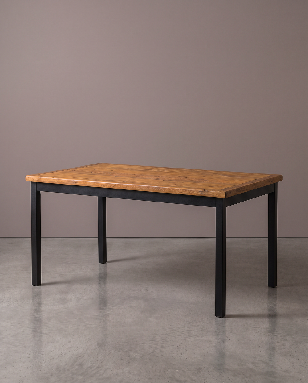 Mesa De Jantar Industrial Tampo Madeira De Demolição Base De Aço — Rústico (veios naturais)