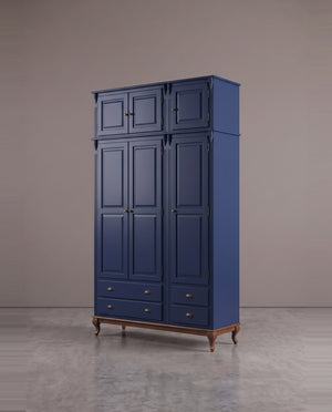 Roupeiro 3 Portas com Maleiro Hanover - Laca Azul Com Imbuia Glazer
