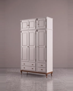 Roupeiro 3 Portas com Maleiro Hanover - Laca Cinza Com Imbuia Glazer